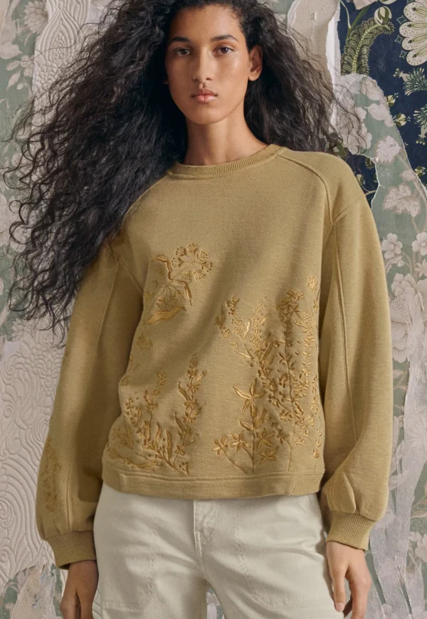 Women Wrap London Jersey Tops*Embroidered Sweatshirt