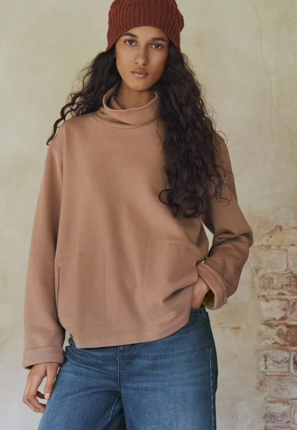 Women Wrap London Jersey Tops*Funnel-Neck Sweatshirt