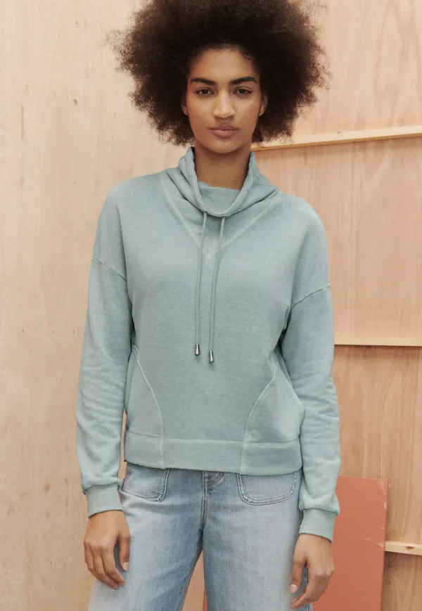 Women Wrap London Jersey Tops*Funnel-Neck Sweatshirt