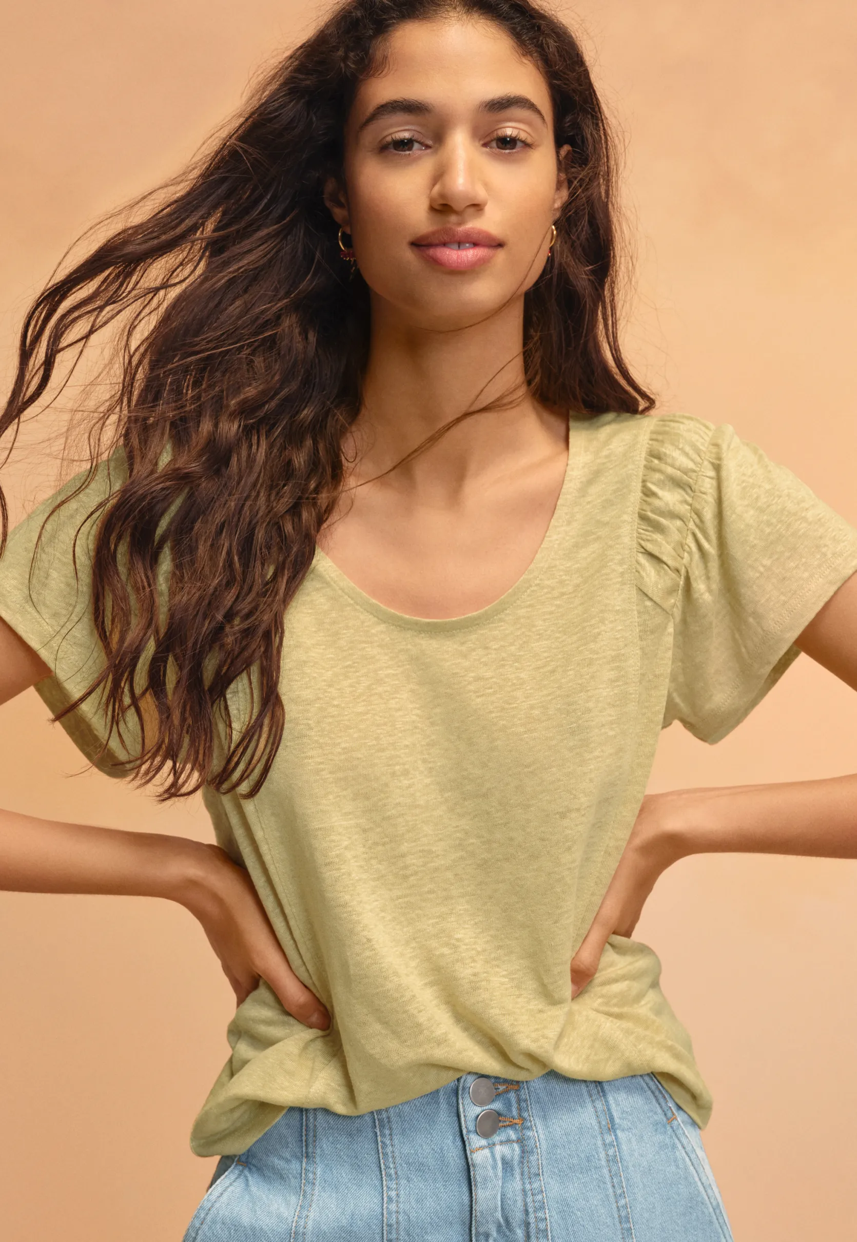 gatheredsleeve_top_1.webp Women Wrap London Jersey Tops*Gathered-Sleeve Top