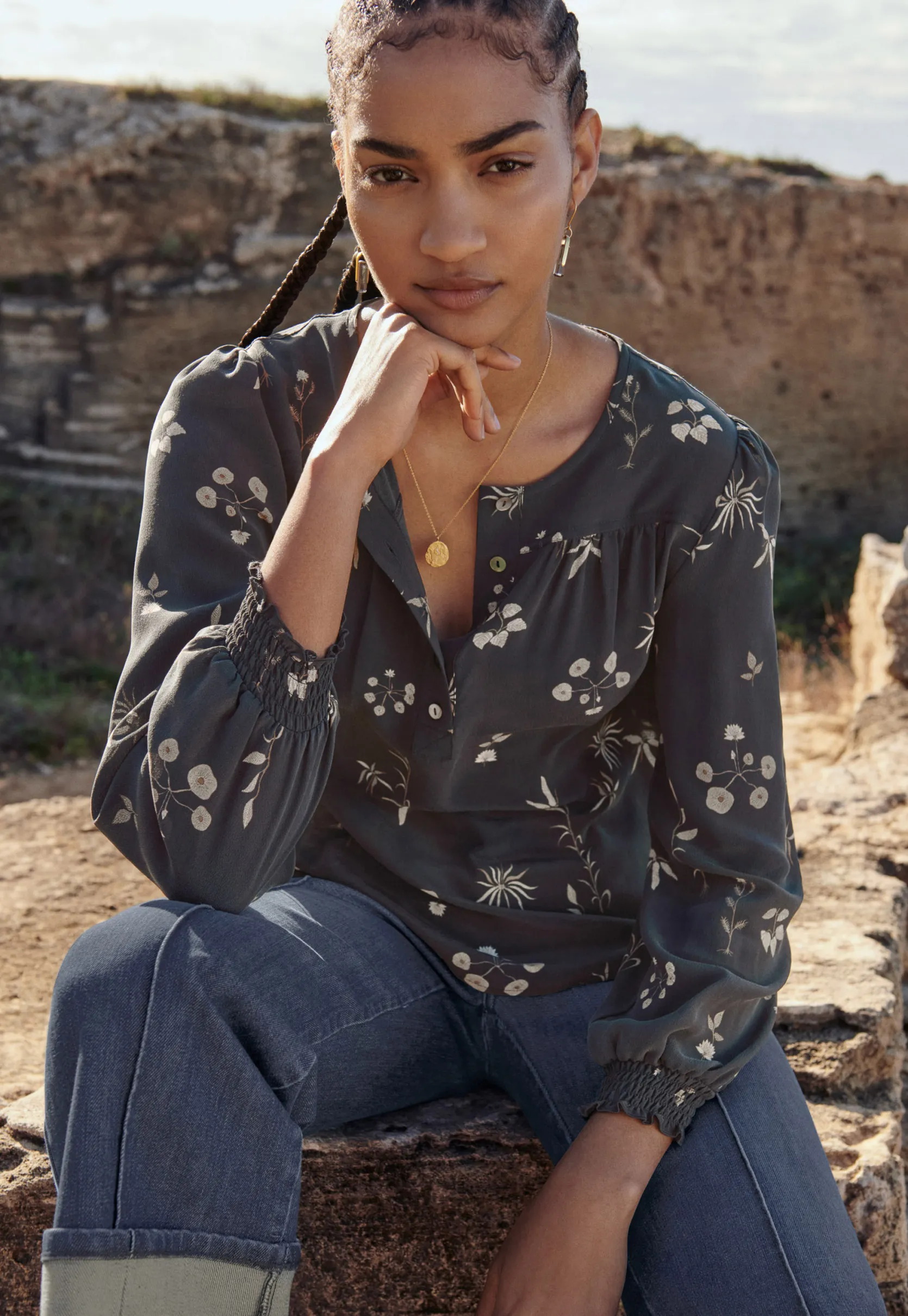 halfplacket_printed_blous_1.webp Women Wrap London Shirts & Tops*Half-Placket Printed Blouse