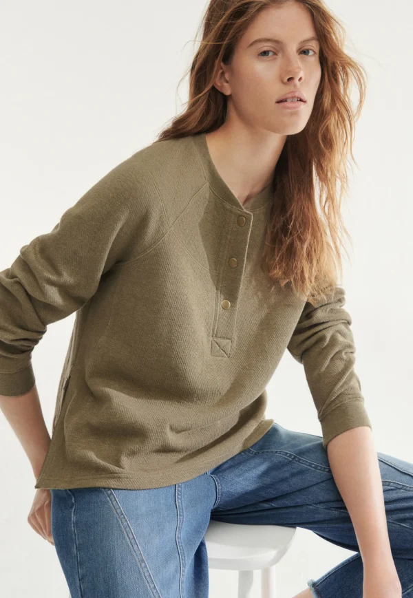 Women Wrap London Jersey Tops*Half-Placket Sweatshirt