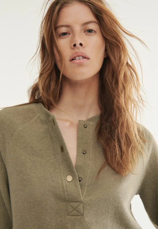 Women Wrap London Jersey Tops*Half-Placket Sweatshirt