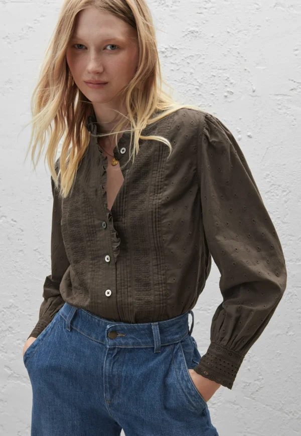 Women Wrap London Shirts & Tops*Ruffle-Neck Broderie Blouse