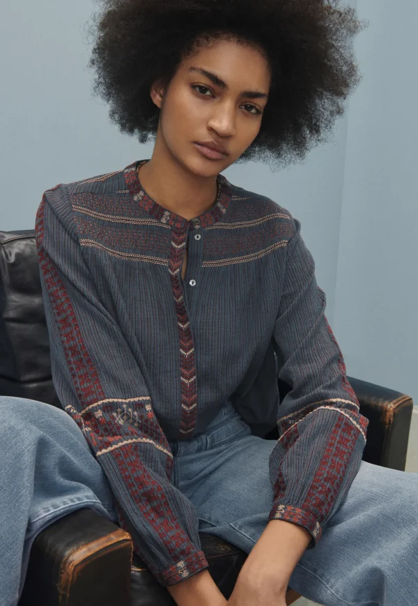 Women Wrap London Shirts & Tops*Striped Embroidered Blouse