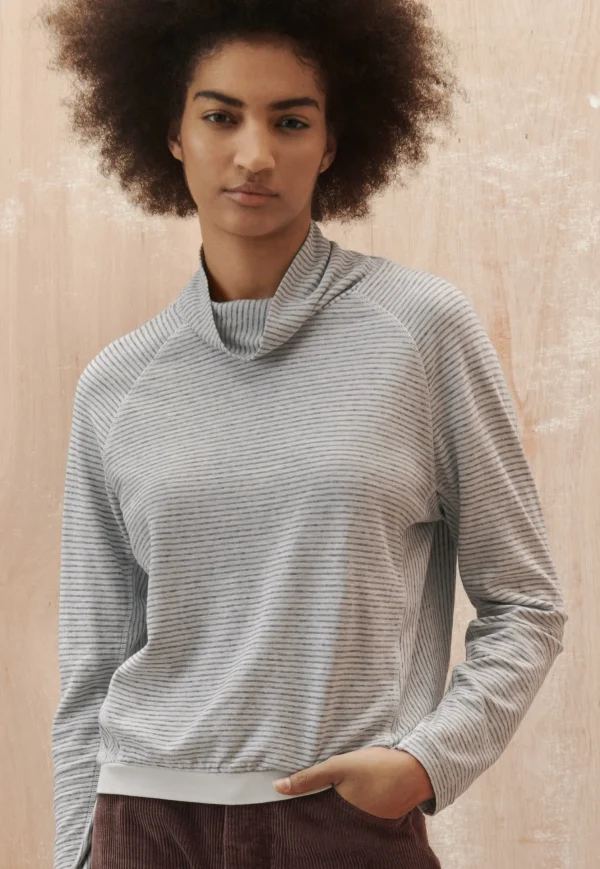 Women Wrap London Jersey Tops*Striped Funnel-Neck Top