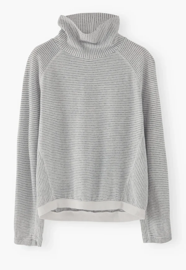 Women Wrap London Jersey Tops*Striped Funnel-Neck Top