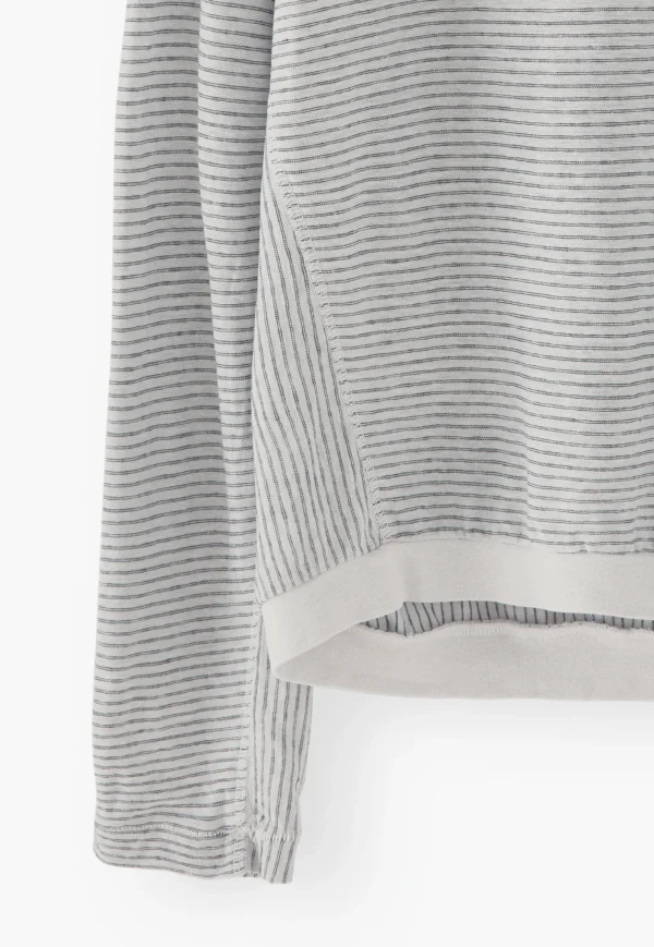 Women Wrap London Jersey Tops*Striped Funnel-Neck Top