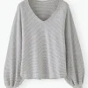 Women Wrap London Jersey Tops*Striped V-Neck Top