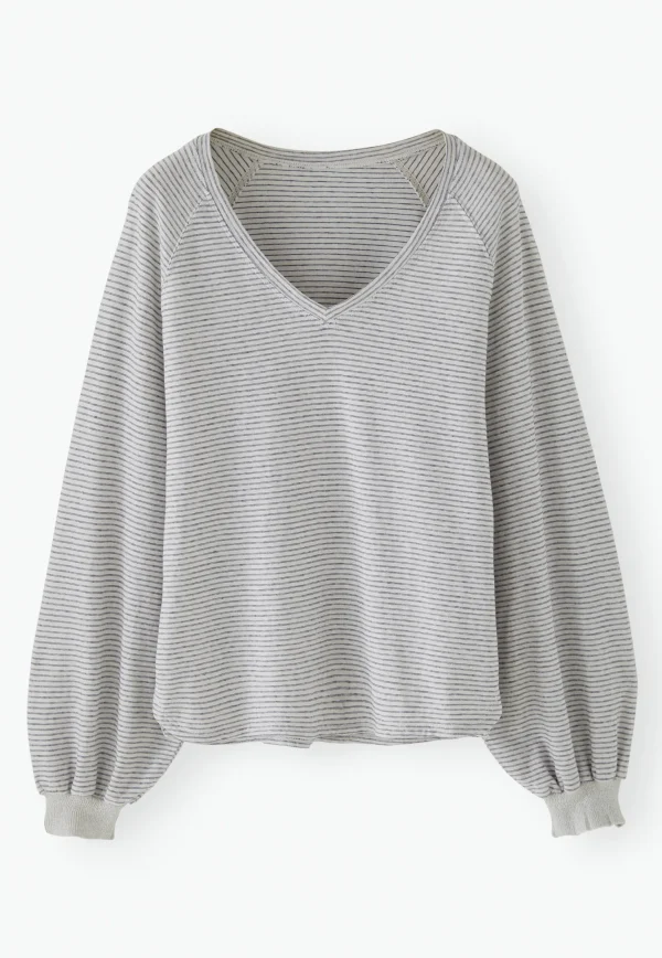 Women Wrap London Jersey Tops*Striped V-Neck Top