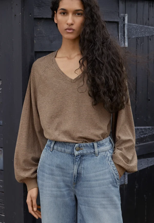 Women Wrap London Jersey Tops*Striped V-Neck Top