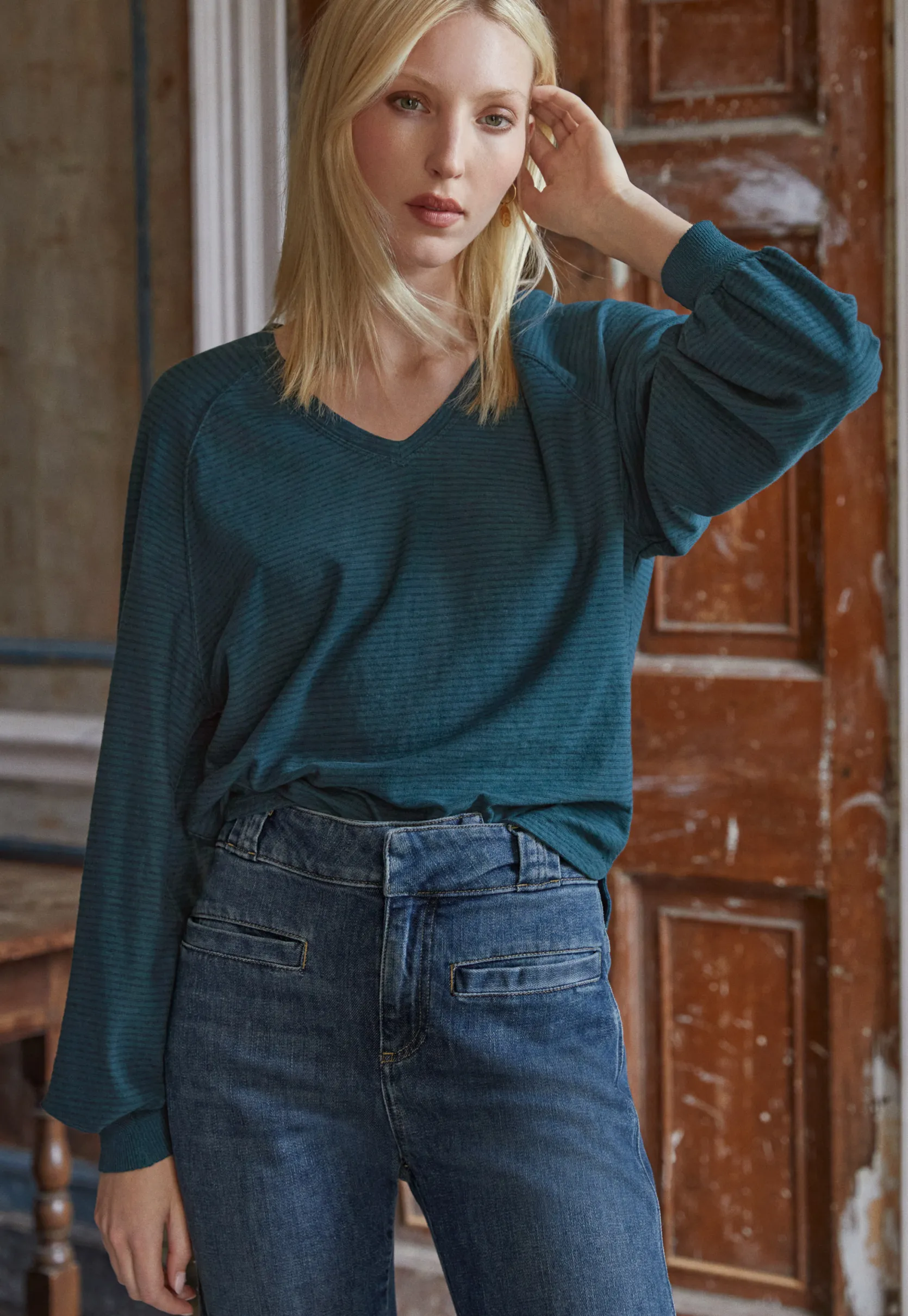 striped_vneck_top_0.webp Women Wrap London Jersey Tops*Striped V-Neck Top