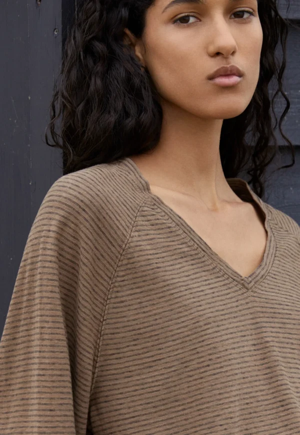 Women Wrap London Jersey Tops*Striped V-Neck Top
