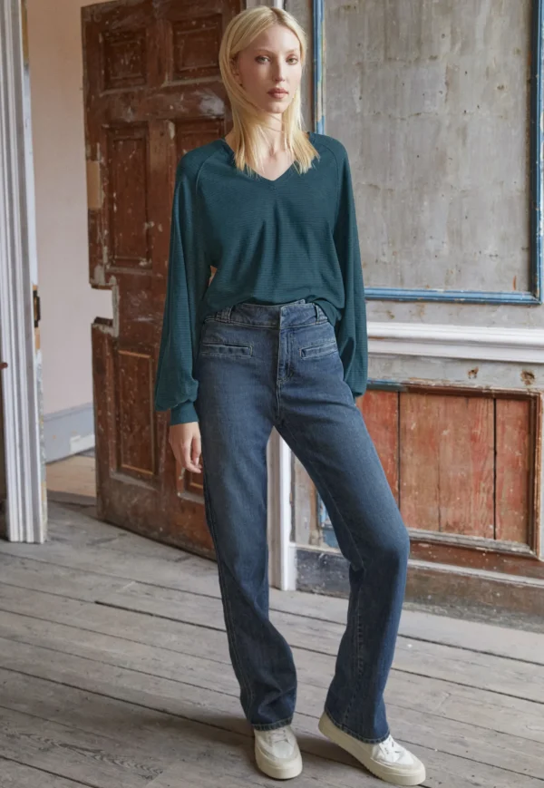 Women Wrap London Jersey Tops*Striped V-Neck Top